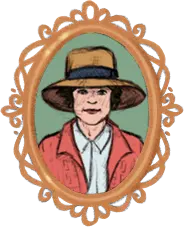 Portrait of Elsie Reford drawn inside an orange-toned sculpted medallion.